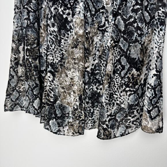 Alice + Olivia Athena Midi Skirt Snakeskin Sheer Slit Flowy | Black White | SZ 6 - Picture 9 of 12